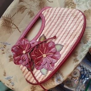 Burgundy leather and rattan Isabella Fiore clutch